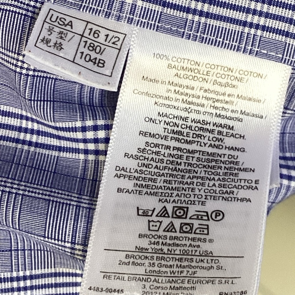 Brooks Brothers Mens Dress Shirt 16.5 34 Classic Plaid Purple Supima Cotton - Picture 6 of 8